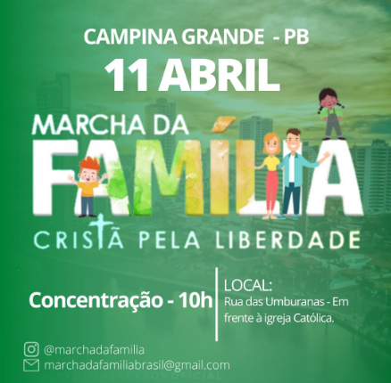 Domingo dia 11, conservadores promovem “Marcha da Família” em Campina Grande.