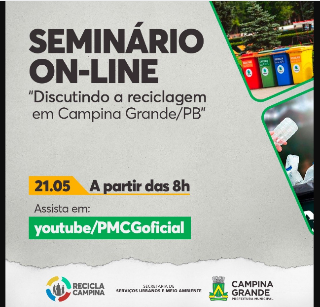 Seminário on-line, nesta sexta, encerra a Semana da Reciclagem em Campina Grande.