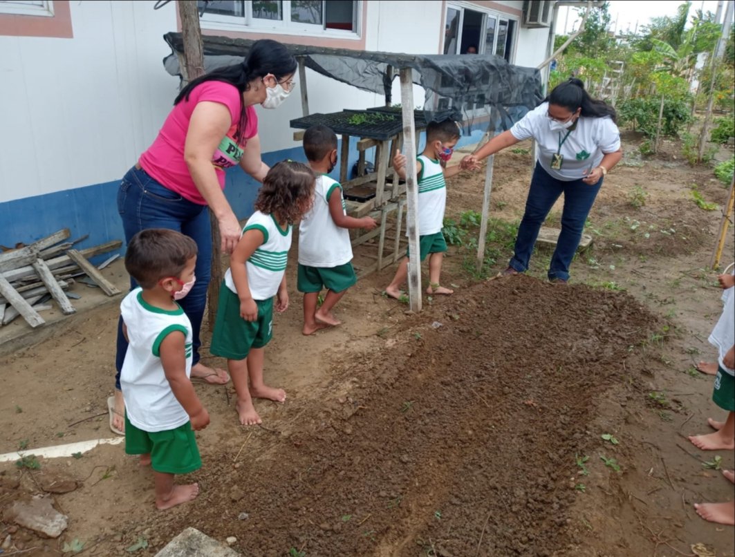 Crianças desenvolvem atividades pedagógicas em hortas escolares da Prefeitura de Campina Grande