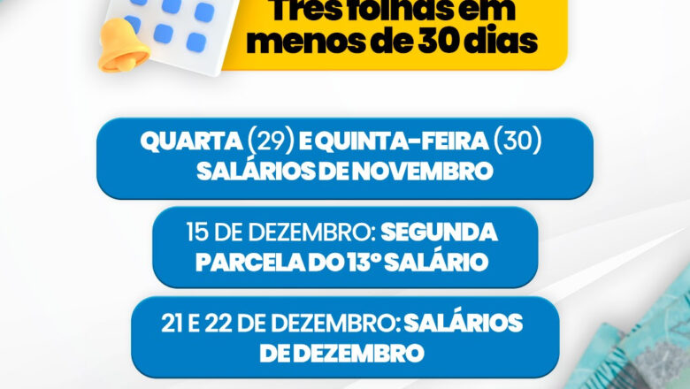 Prefeitura paga salários de novembro, dezembro e parcela do 13º